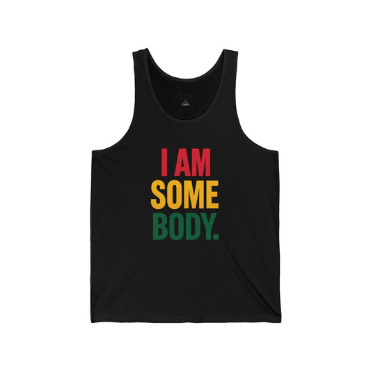 HueManity Collective "I Am Somebody" Unisex Jersey Tank Top – Motivational Workout Wear for Any Season